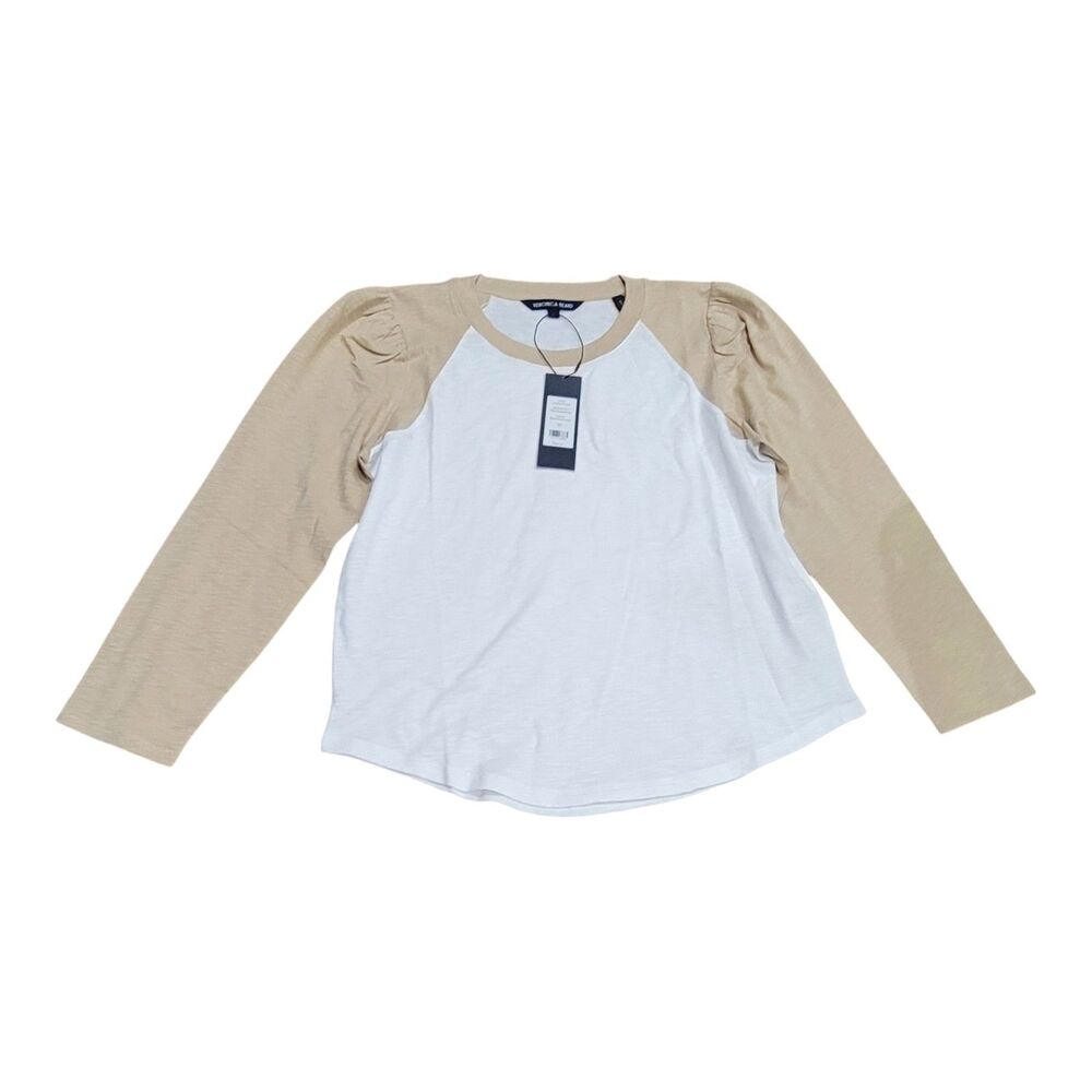 Veronica Beard White and Tan Long Sleeve Tee